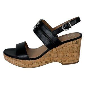 Sam & Libby Women's 10 Chandler Wedge‎ Sandal Black NWOB Cork Heel Buckle